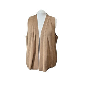 Talbots Wool Washable Asymmetrical Knit Long Sweater Vest Tan sz‎ 16 Academia